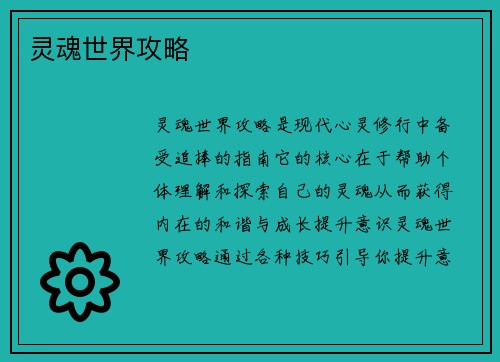 灵魂世界攻略