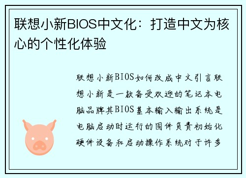 联想小新BIOS中文化：打造中文为核心的个性化体验